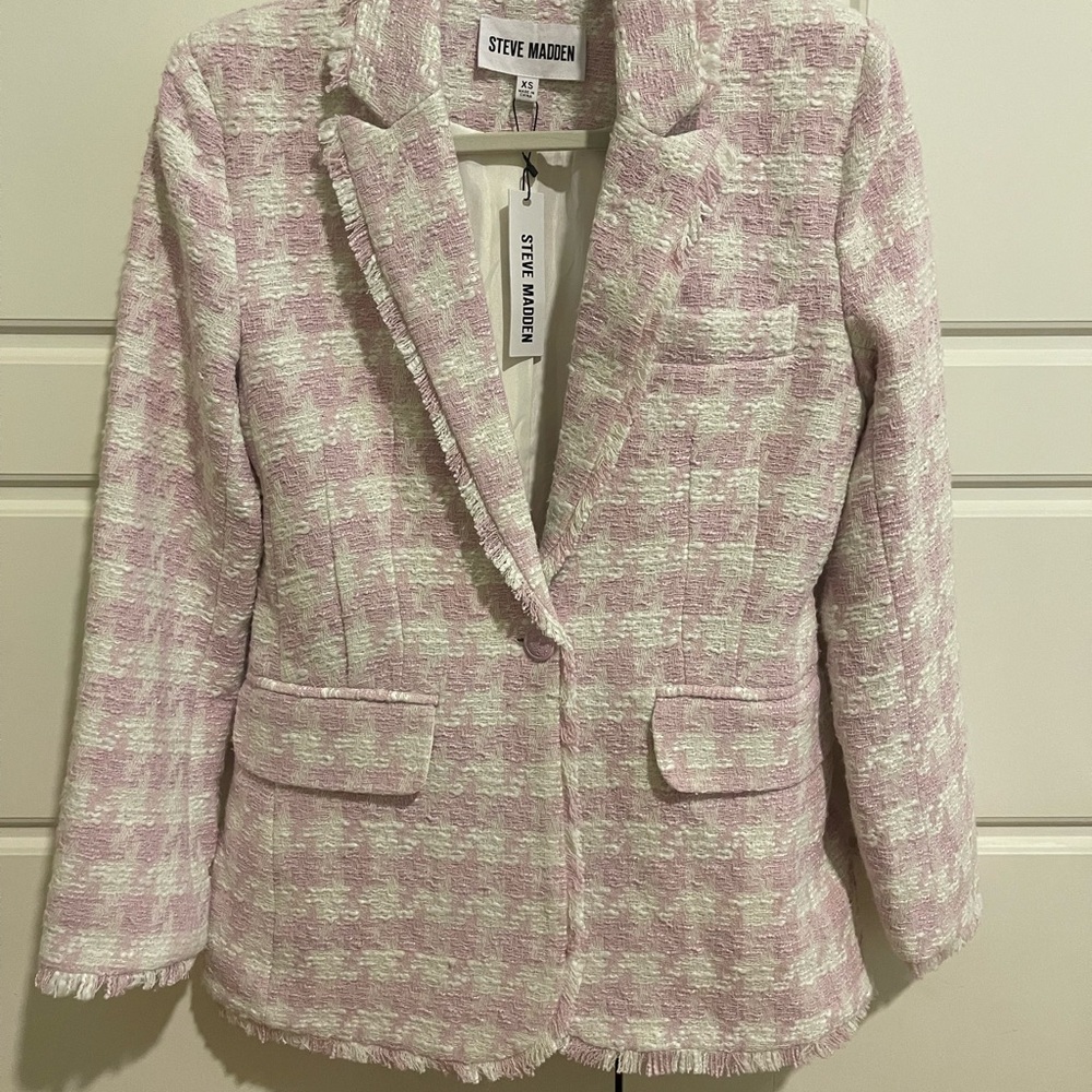 Steve Madden Women's Pink and White Tweed Blazer & Short Set